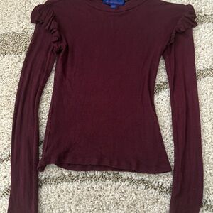 Aeropostale Maroon Long Sleeve Ruffle Top